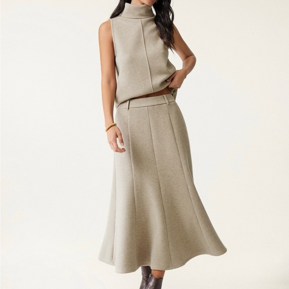 OGL High Waisted Umbrella Hem Midi Skirt - Heather Morganite Small - Picture 1 of 4